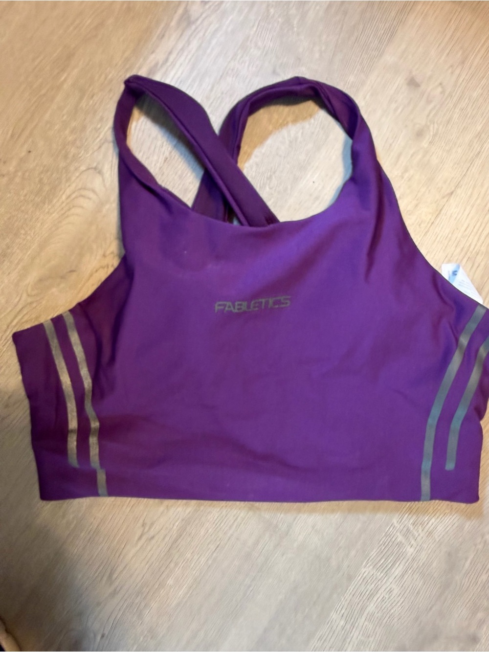Fabletics Purple Crossback Crop Tank with Metallic Stripes